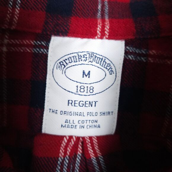 Brooks Brothers Mens Medium Red Blue Plaid Flannel Button Down Shirt - Picture 2 of 6